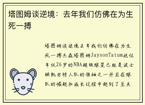 塔图姆谈逆境：去年我们仿佛在为生死一搏