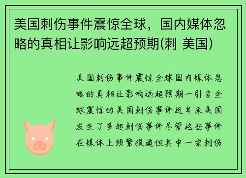 美国刺伤事件震惊全球，国内媒体忽略的真相让影响远超预期(刺 美国)